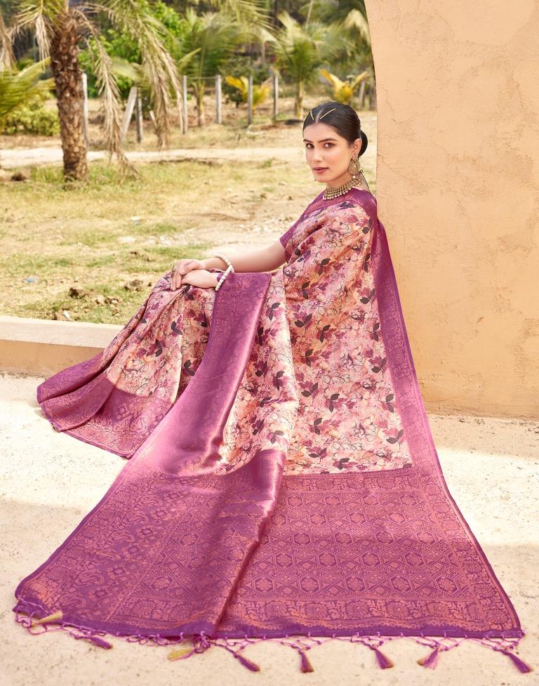 Ready to Wear Magenta Silk Printed Saree