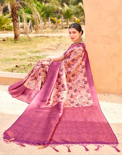 Ready to Wear Magenta Silk Printed Saree