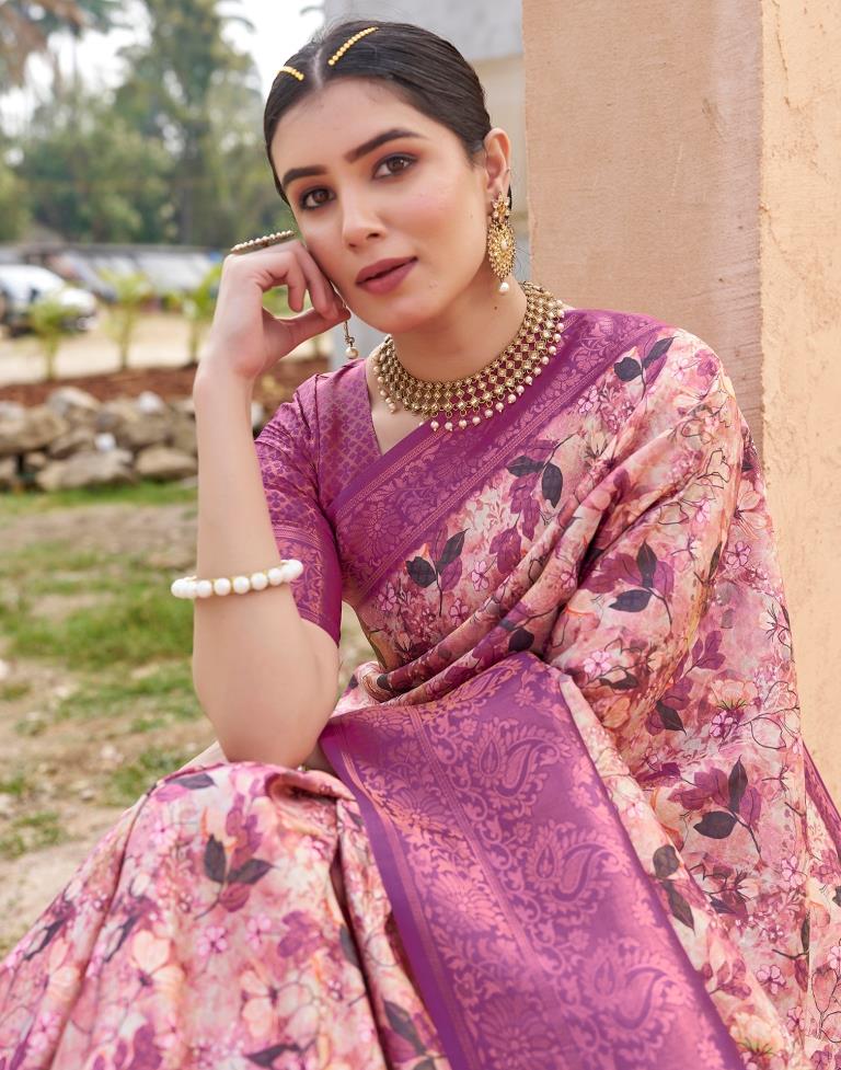 Ready to Wear Magenta Silk Printed Saree