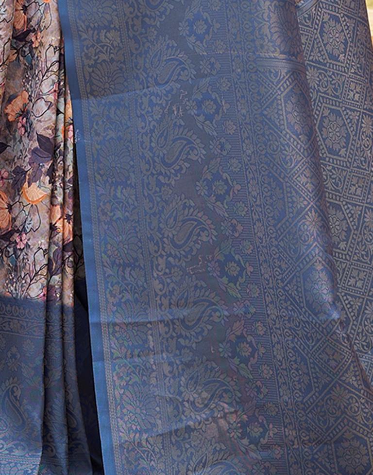 Ready to Wear Dark Blue Silk Printed Saree