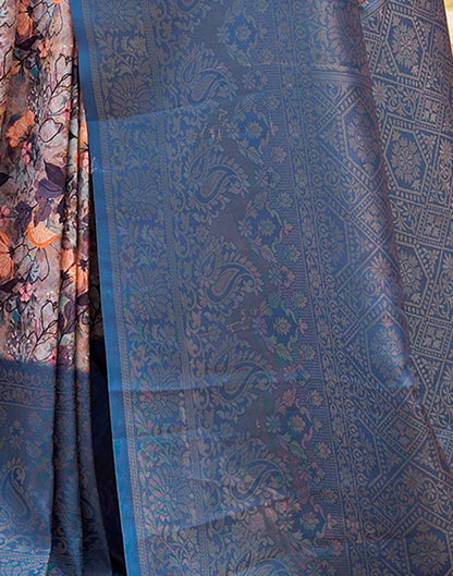 Ready to Wear Dark Blue Silk Printed Saree