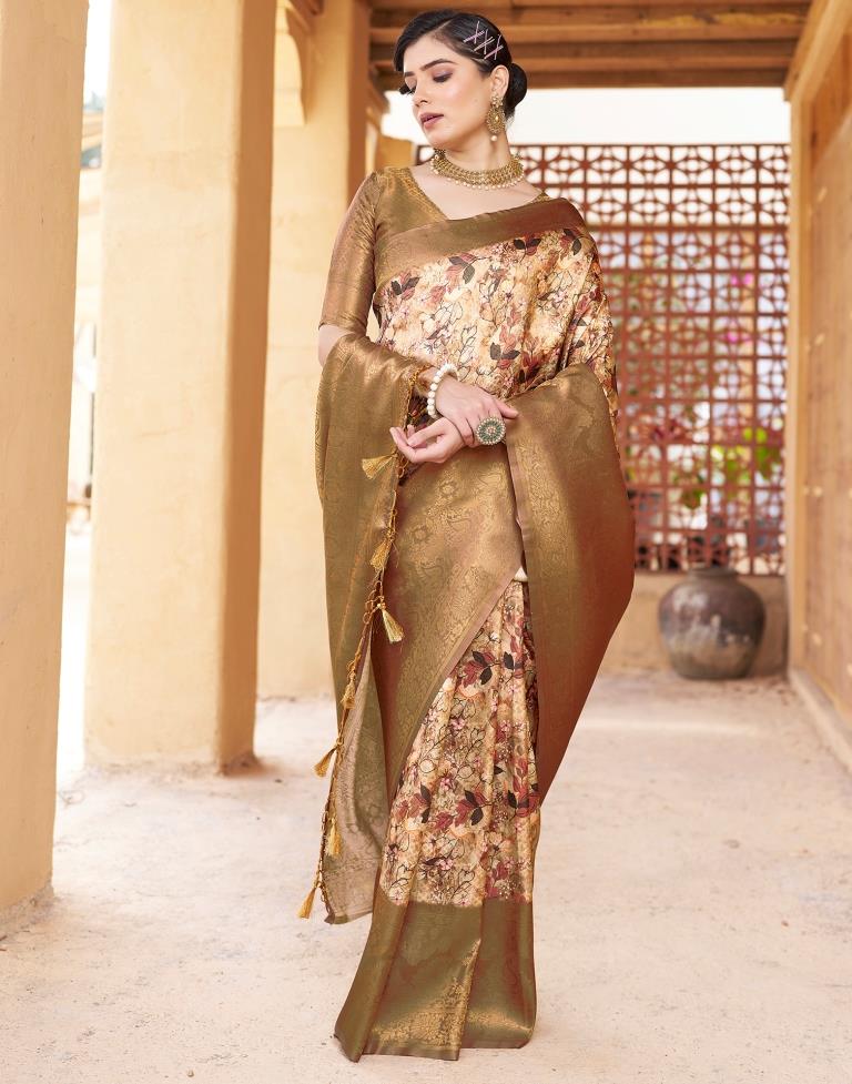 Ready to Wear Brown Silk Printed Saree