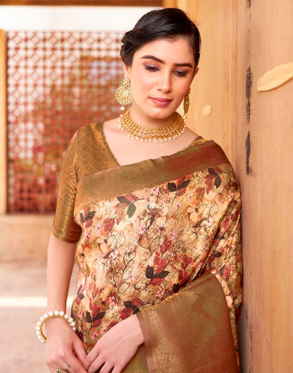 Ready to Wear Rust Silk Printed Saree