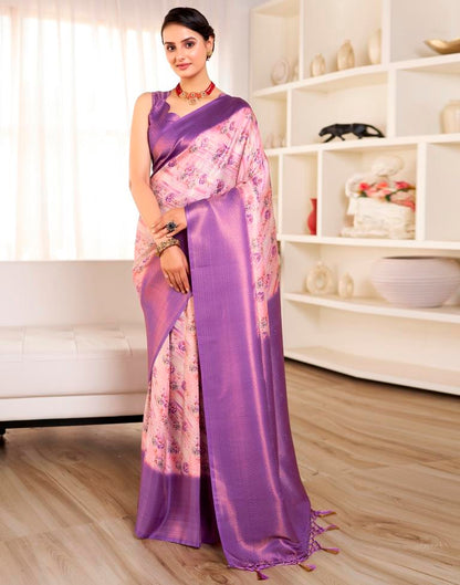 Ready to Wear Light Pink Silk Printed Saree