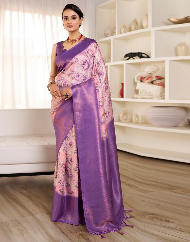 Ready to Wear Light Pink Silk Printed Saree