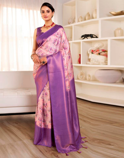 Ready to Wear Light Pink Silk Printed Saree