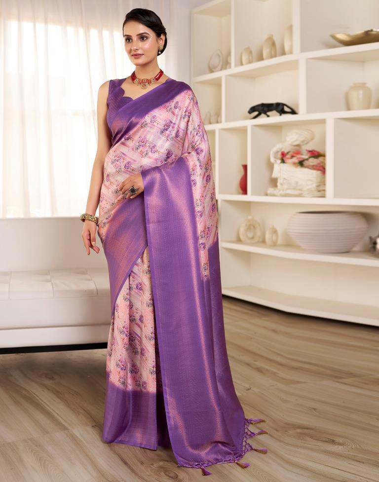 Ready to Wear Light Pink Silk Printed Saree