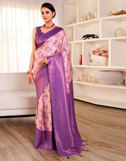 Ready to Wear Light Pink Silk Printed Saree