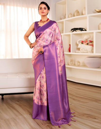 Ready to Wear Light Pink Silk Printed Saree