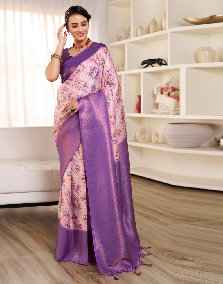 Ready to Wear Light Pink Silk Printed Saree