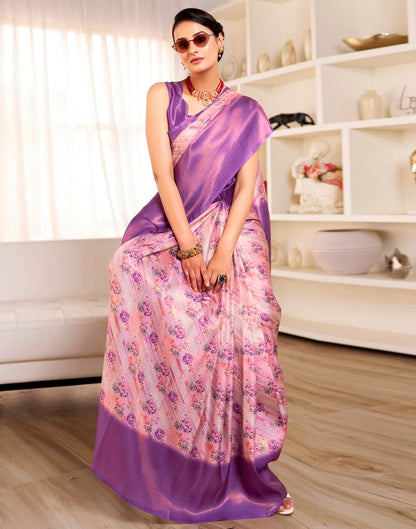 Ready to Wear Light Pink Silk Printed Saree