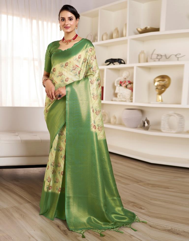 Ready to Wear Light Green Silk Printed Saree