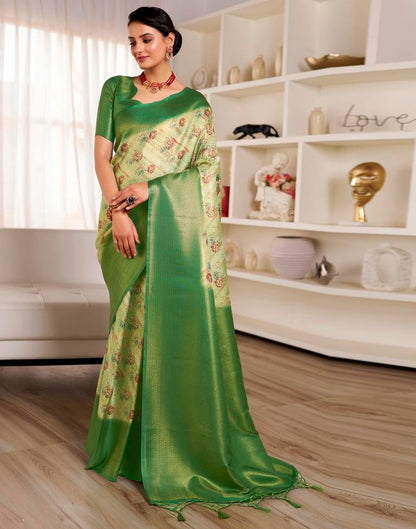 Ready to Wear Light Green Silk Printed Saree