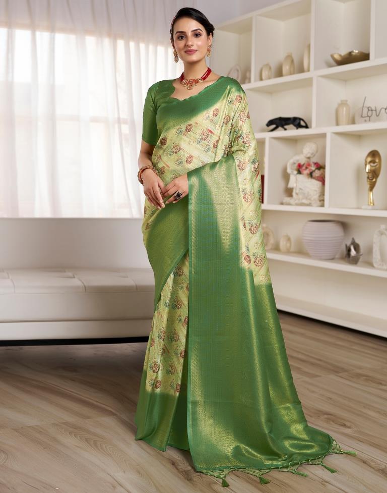 Ready to Wear Light Green Silk Printed Saree