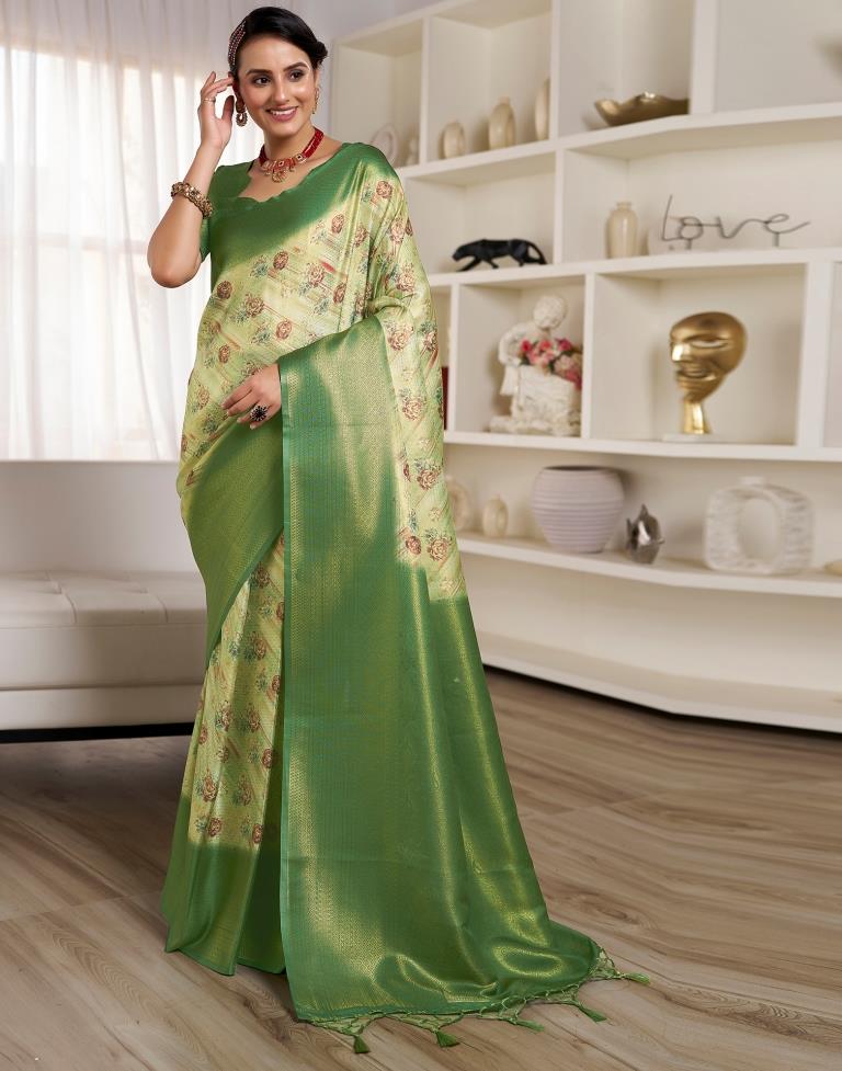 Ready to Wear Light Green Silk Printed Saree