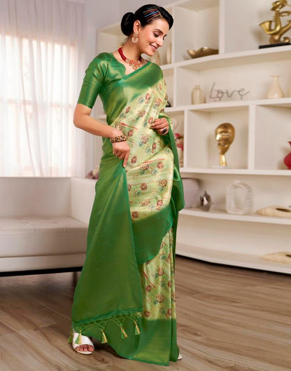 Ready to Wear Light Green Silk Printed Saree