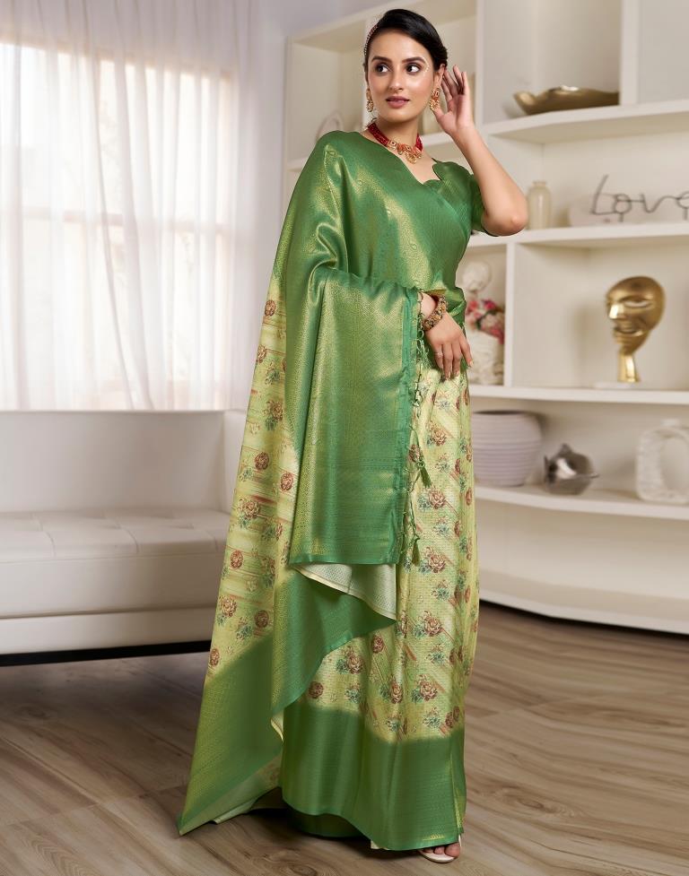 Ready to Wear Light Green Silk Printed Saree