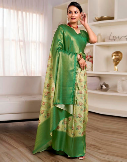 Ready to Wear Light Green Silk Printed Saree