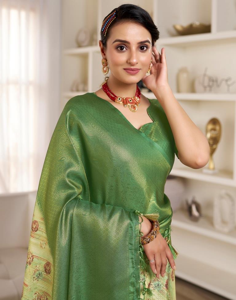 Ready to Wear Light Green Silk Printed Saree