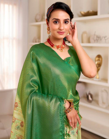 Ready to Wear Light Green Silk Printed Saree