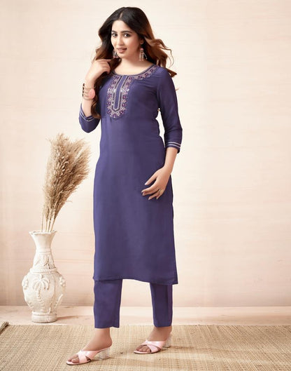 Purple Plain Muslin Straight Kurta Set with Dupatta