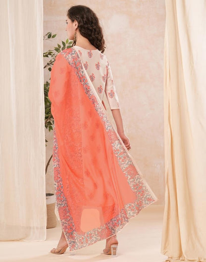 Peach Printed Rayon Straight Kurta Set With Dupatta