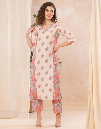 Peach Printed Rayon Straight Kurta Set With Dupatta