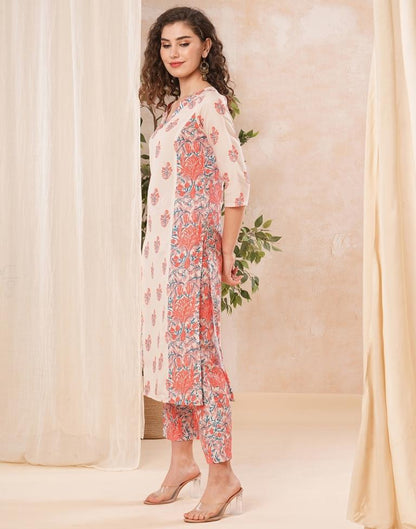 Peach Printed Rayon Straight Kurta Set With Dupatta