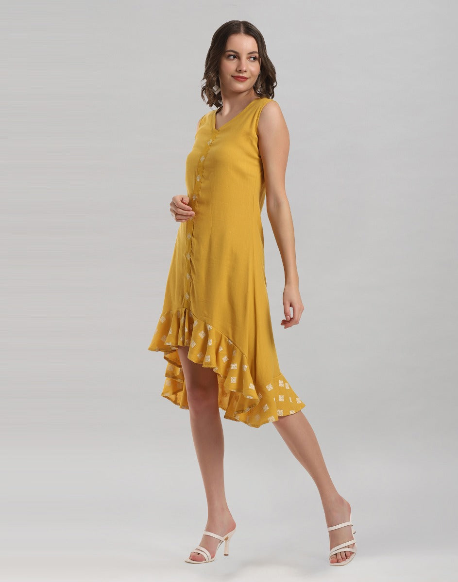 Mustard Yellow Ruffled Dress | Sudathi