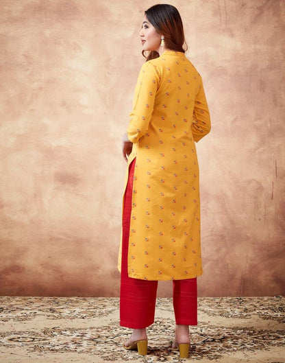 Turmeric Yellow Plain Cotton Straight Kurta Set With Dupatta