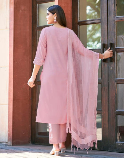 Light Pink Cotton Embroidery Straight Kurta Set