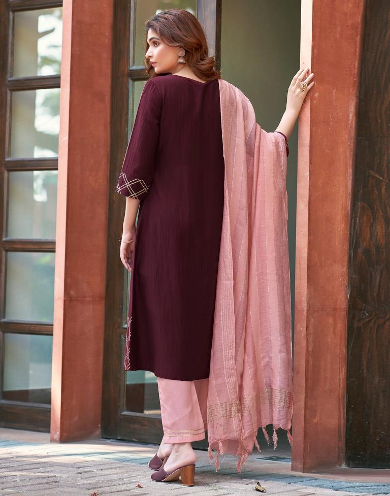 Maroon Chinnon Printed Kurta Set With Dupatta