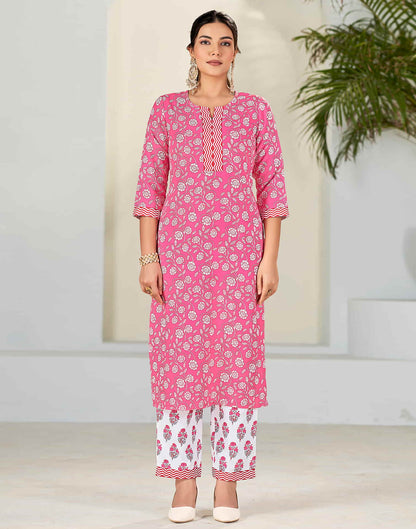 Pink Printed Rayon Straight Kurta With Pant And Dupatta