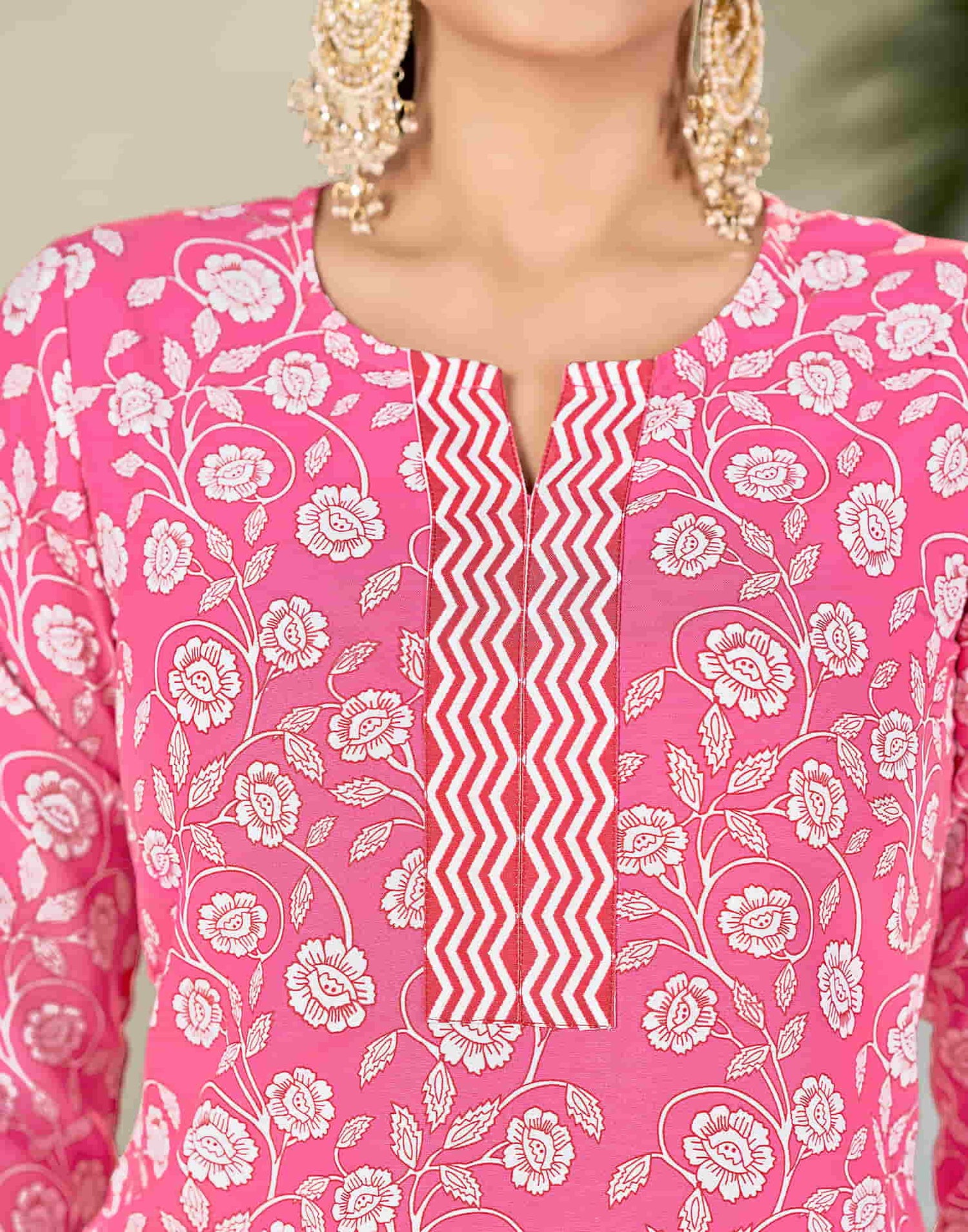 Pink Printed Rayon Straight Kurta With Pant And Dupatta