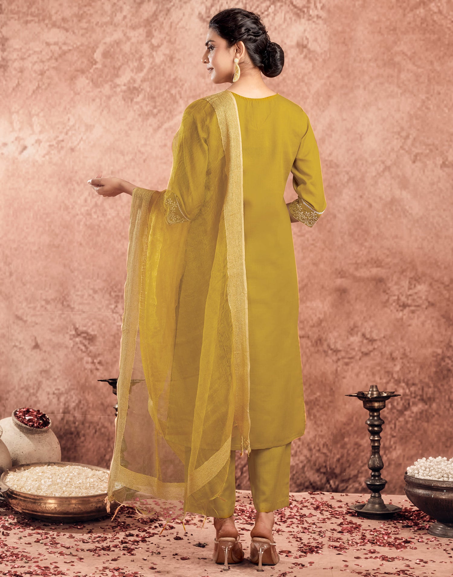 Yellow Cotton Embroidery Straight Kurta Set With Dupatta