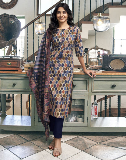 Multi Printed Rayon Straight Kurta Set With Dupatta