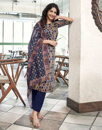 Multi Printed Rayon Straight Kurta Set With Dupatta