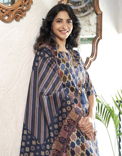 Multi Printed Rayon Straight Kurta Set With Dupatta