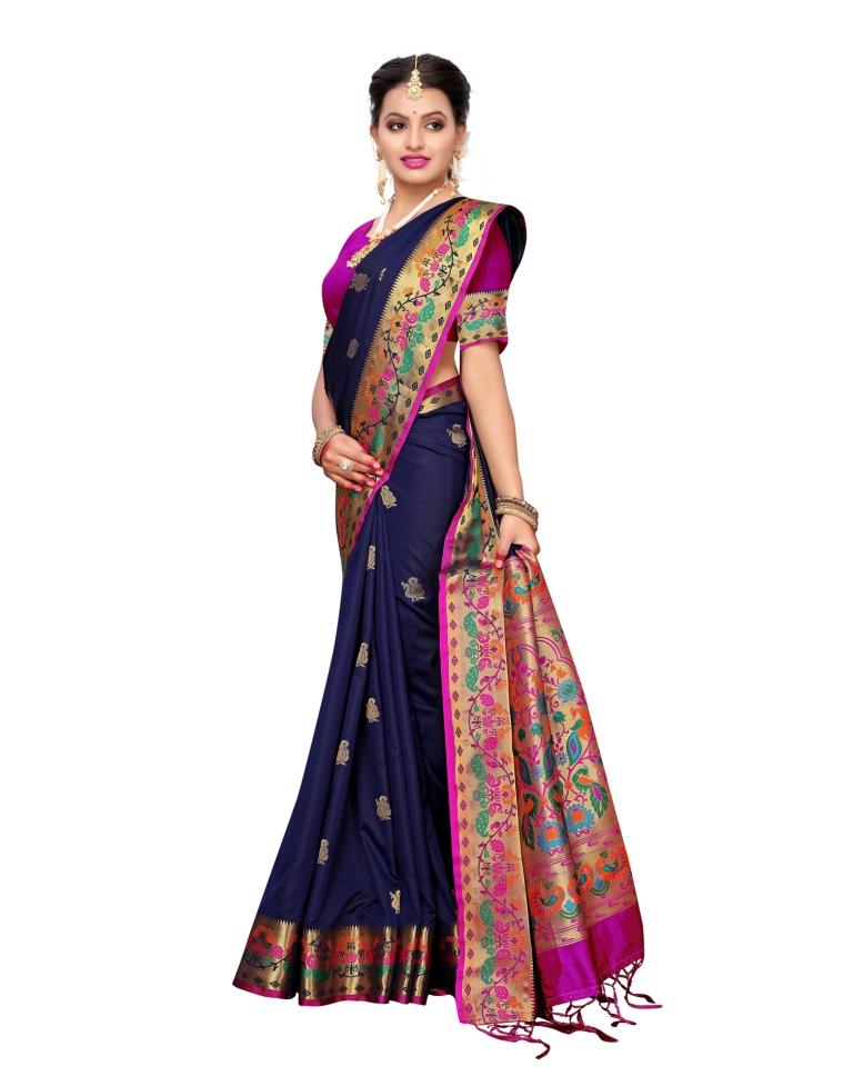 Navy Blue Coloured Poly Silk Paithani Jacquard Partywear saree | Sudathi