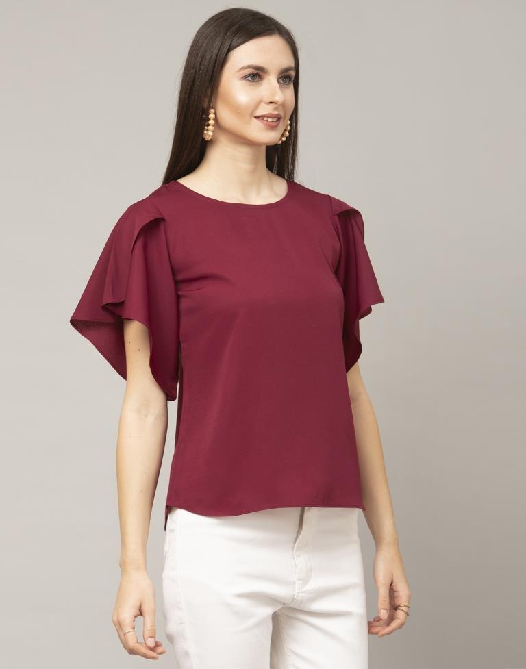 Maroon Colored Crepe Dyed Top | Sudathi