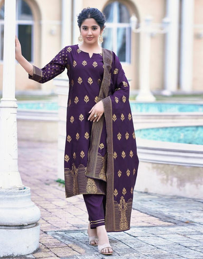 Purple Silk Printed Kurta Set With Dupatta