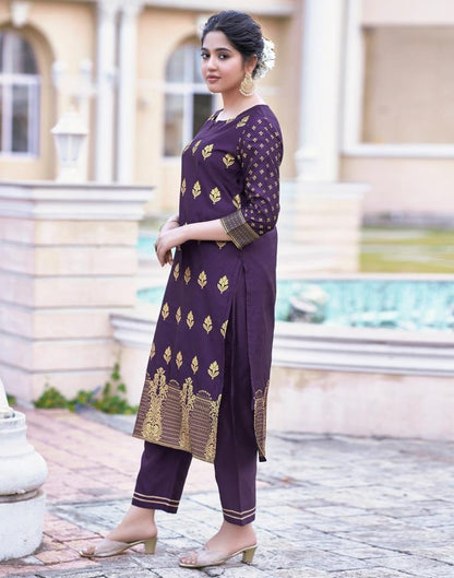 Purple Silk Printed Kurta Set With Dupatta