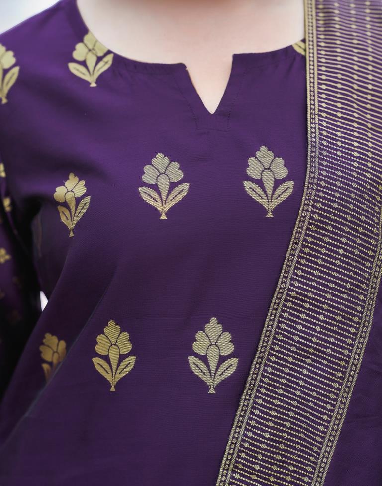 Purple Silk Printed Kurta Set With Dupatta