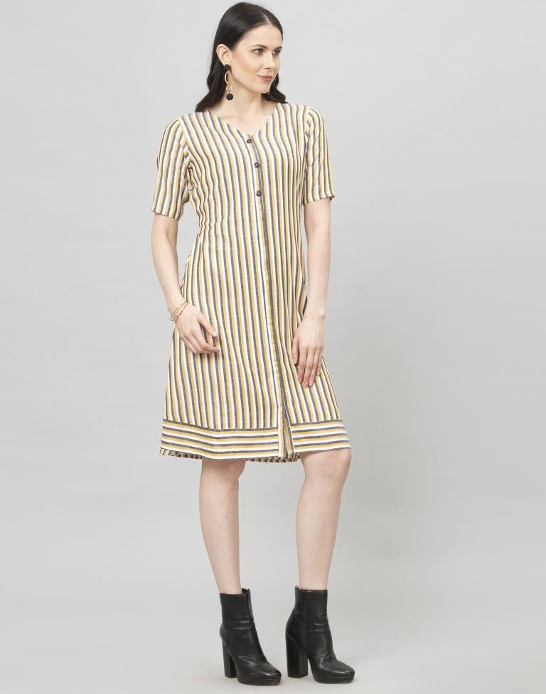 Yellow Coloured Woven Striped South Cotton Dress | Sudathi