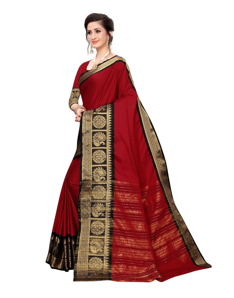 Maroon Coloured Poly Silk Jacquard Partywear saree | Sudathi
