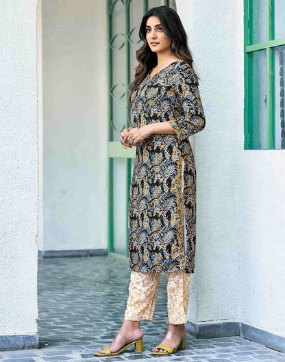 Black Printed Rayon Straight Kurta With Pant And Dupatta