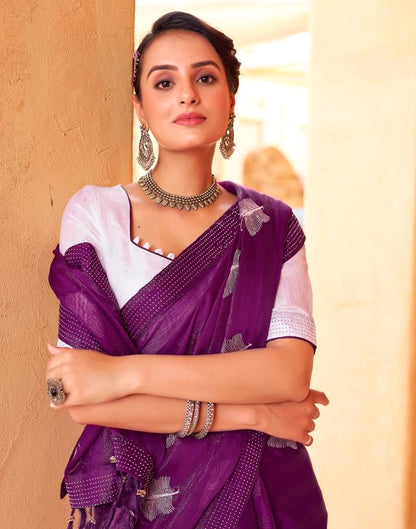 Ready to Wear Dark Purple Chiffon Embroidery Saree