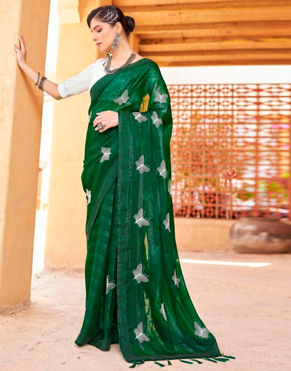 Ready to Wear Bottle Green Chiffon Embroidery Saree