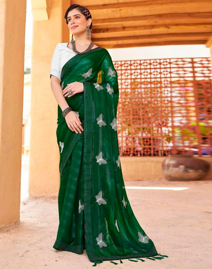 Ready to Wear Bottle Green Chiffon Embroidery Saree