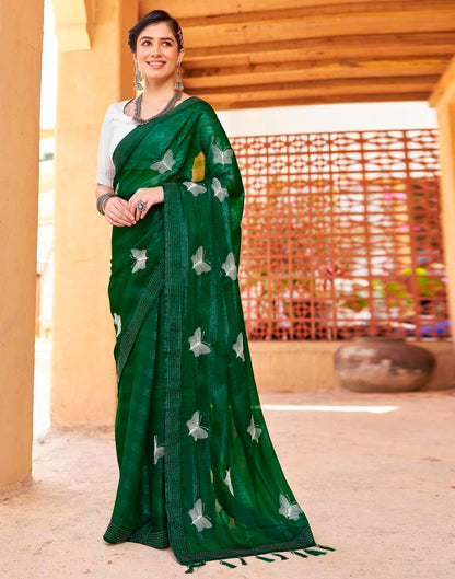 Ready to Wear Bottle Green Chiffon Embroidery Saree